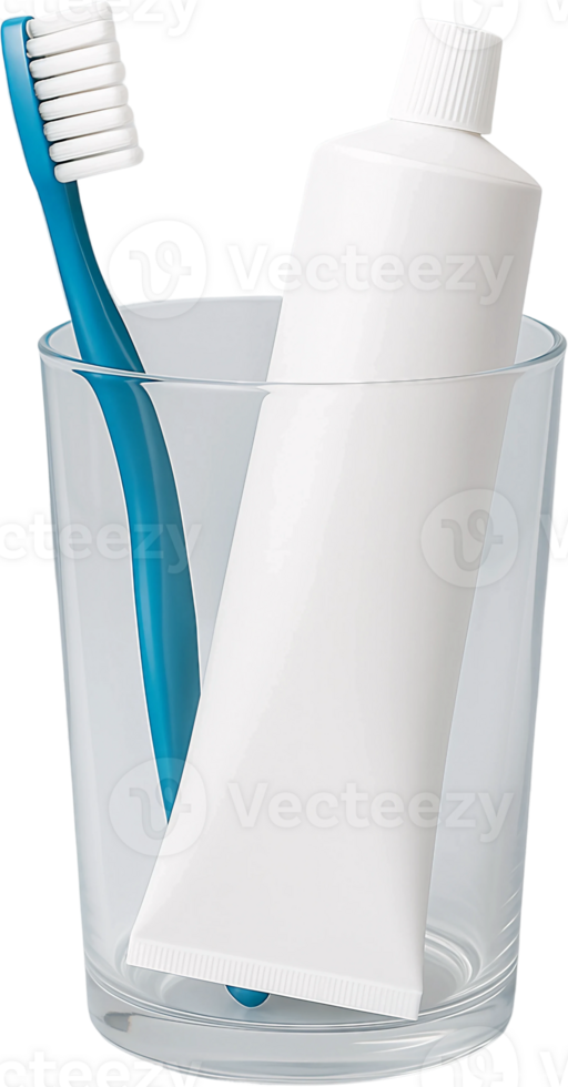 A toothbrush and toothpaste in a glass bowl png