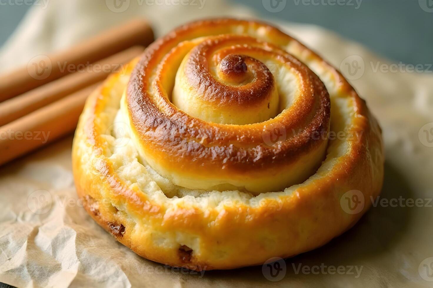 A pastry with cinnamon sticks on top photo