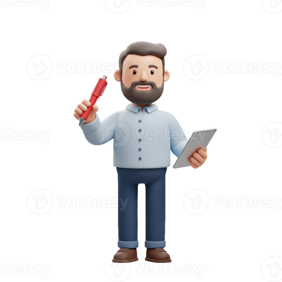A man holding a pen and tablet png