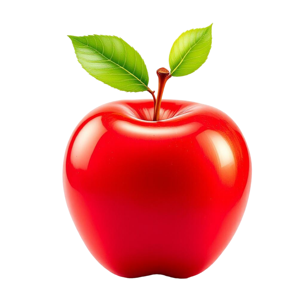 Shiny Red Apple with Green Leaves on Transparent Background png