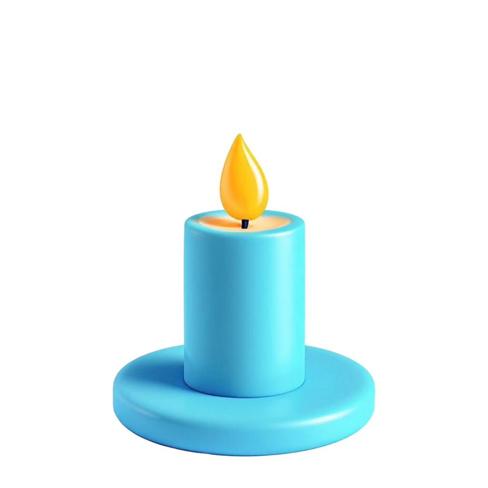 3D Render of Blue Candle with Flame on Transparent Background png