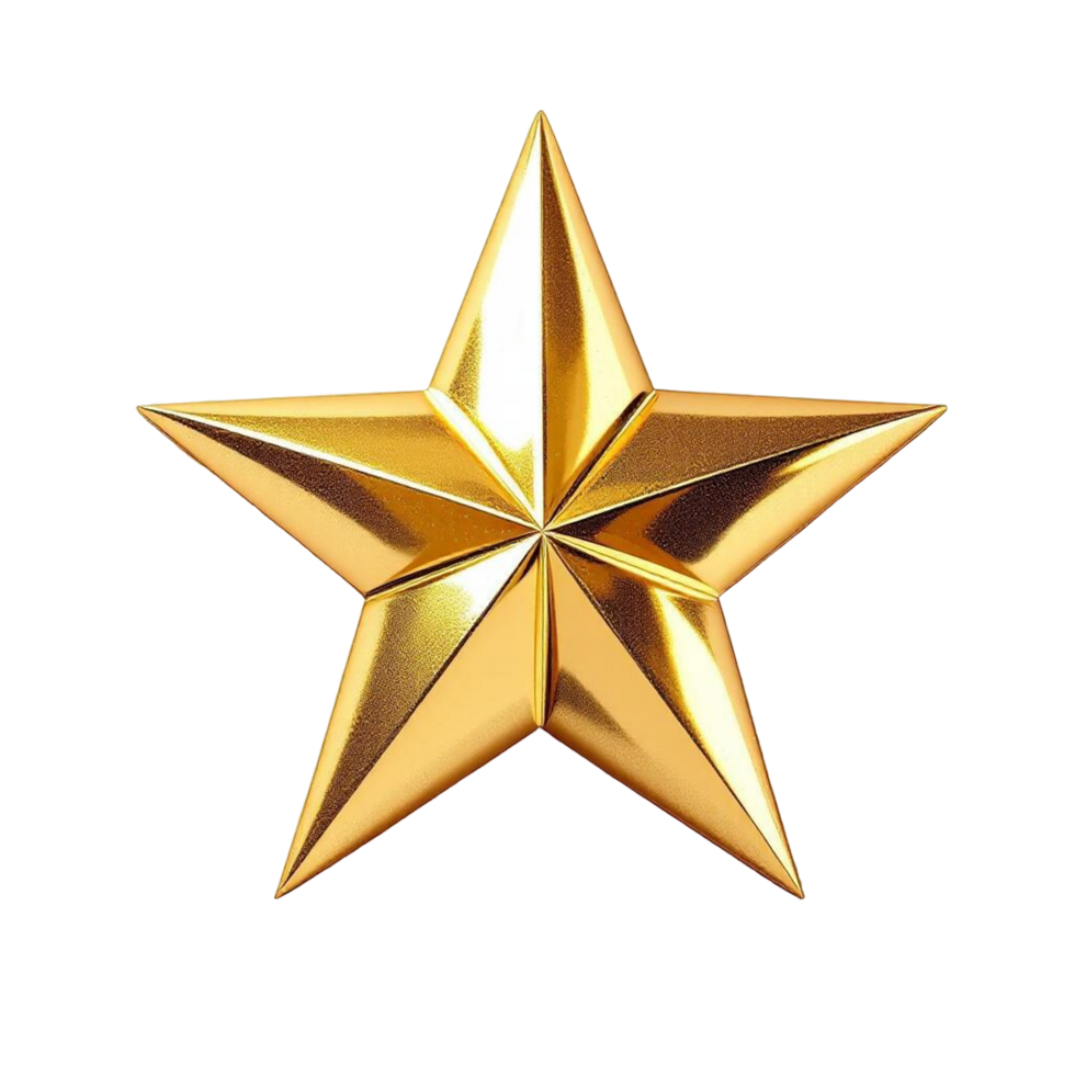 Shiny Golden Star Isolated on Transparent Background realistic png