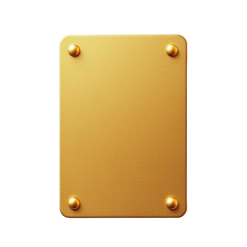Golden metal plate with rivets on transparent background png