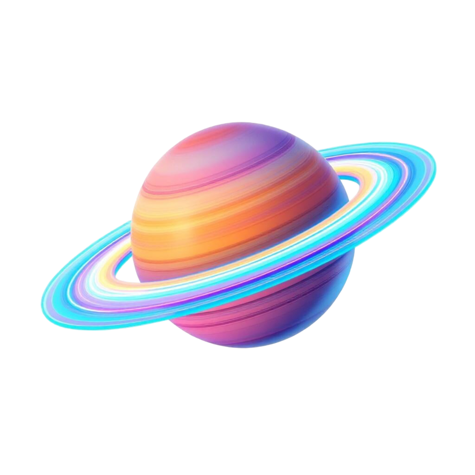 Colorful Saturn Planet with Glowing Rings on Transparent Background png
