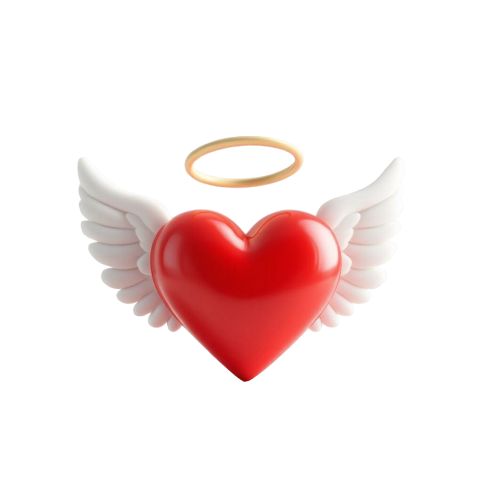 Angel Heart with Halo and Wings on Transparent Background png