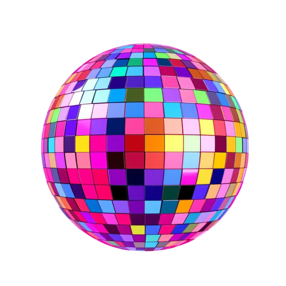 Colorful Disco Ball with Square Tiles on Transparent Background png