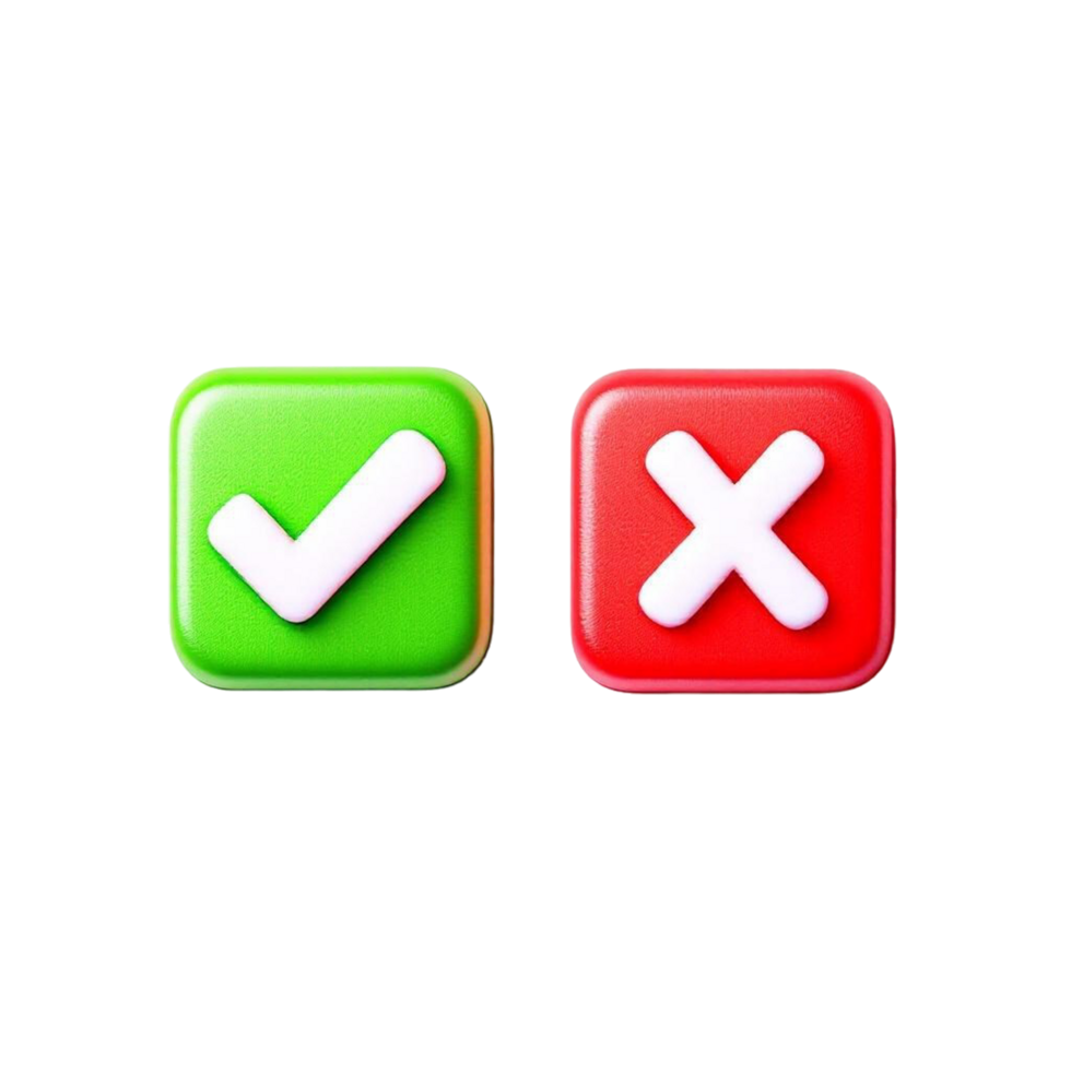 Green check mark and red cross mark on transparent background png