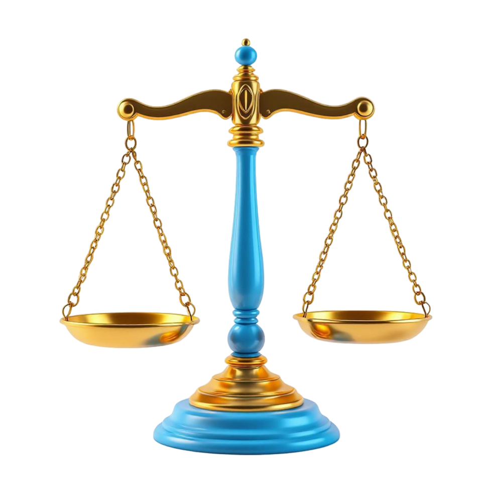 Golden Scales of Justice with Blue Accents on Transparent Background png