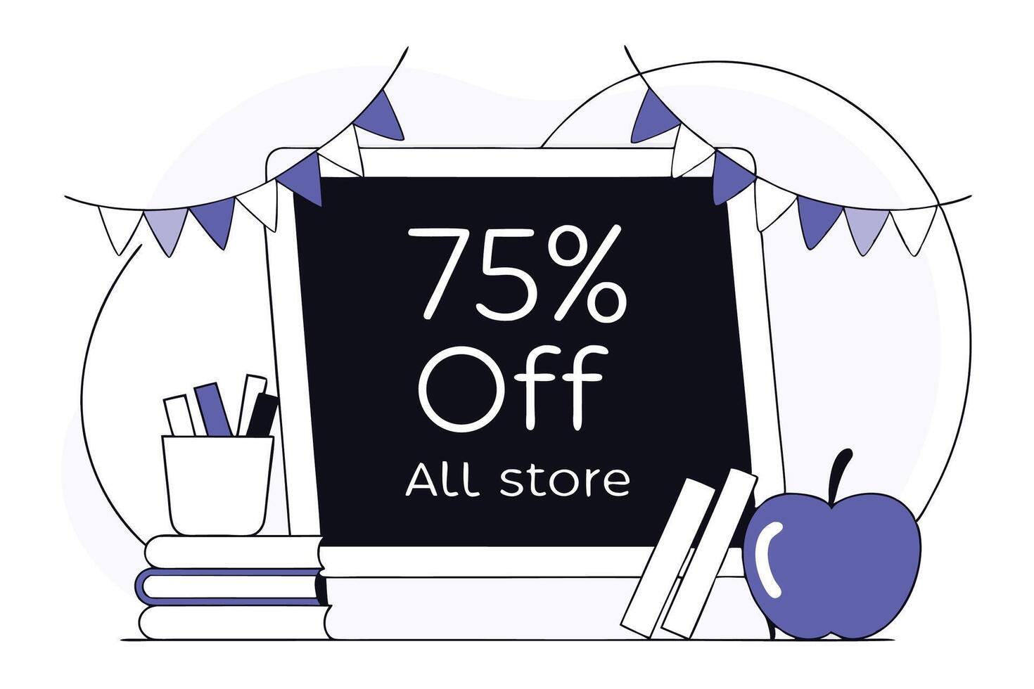 Back to school sale design featuring school supplies on a chalkboard background vector