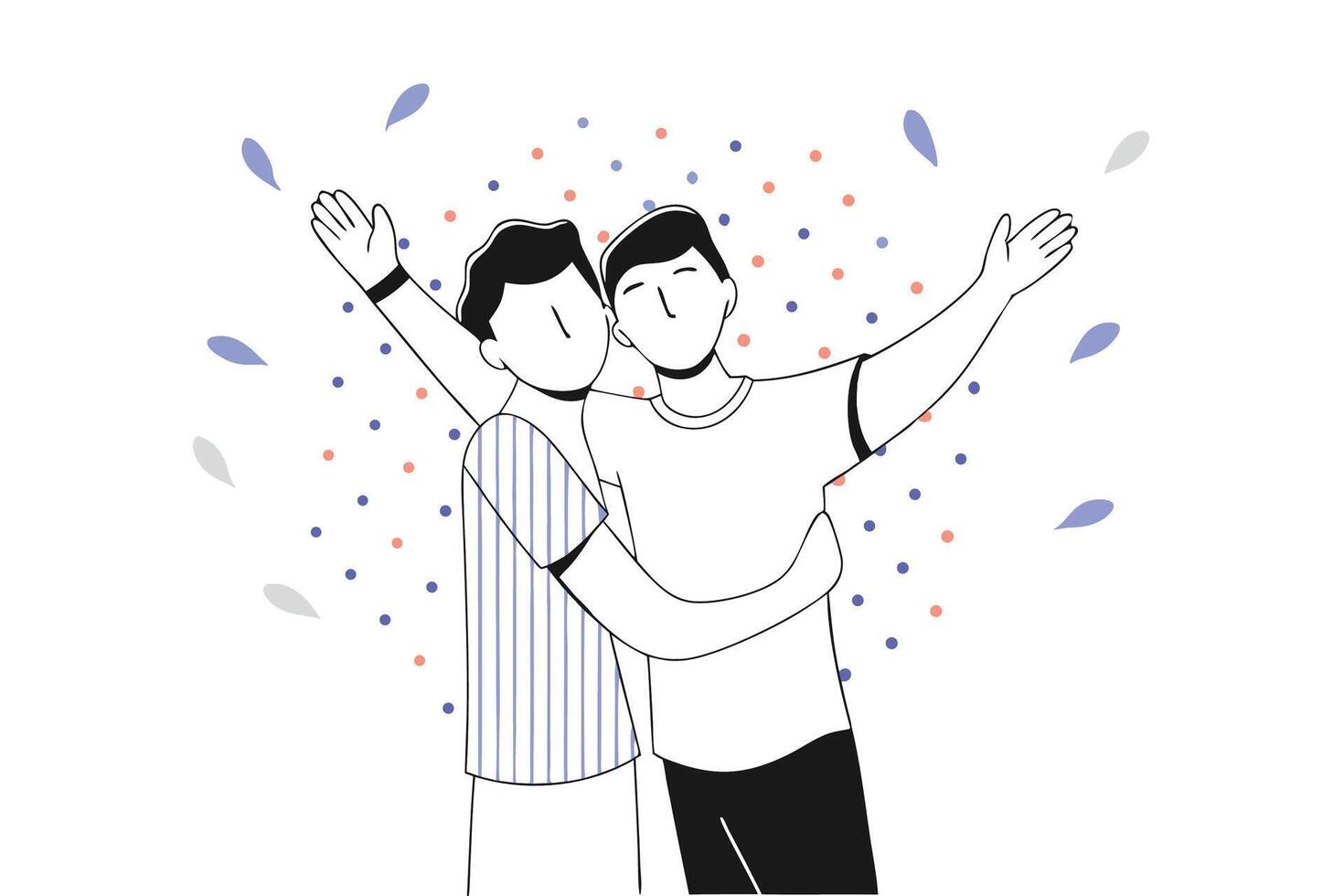 A heartwarming illustration depicting two male figures embracing in a friendly hug symbolizing brotherhood and close friendship vector