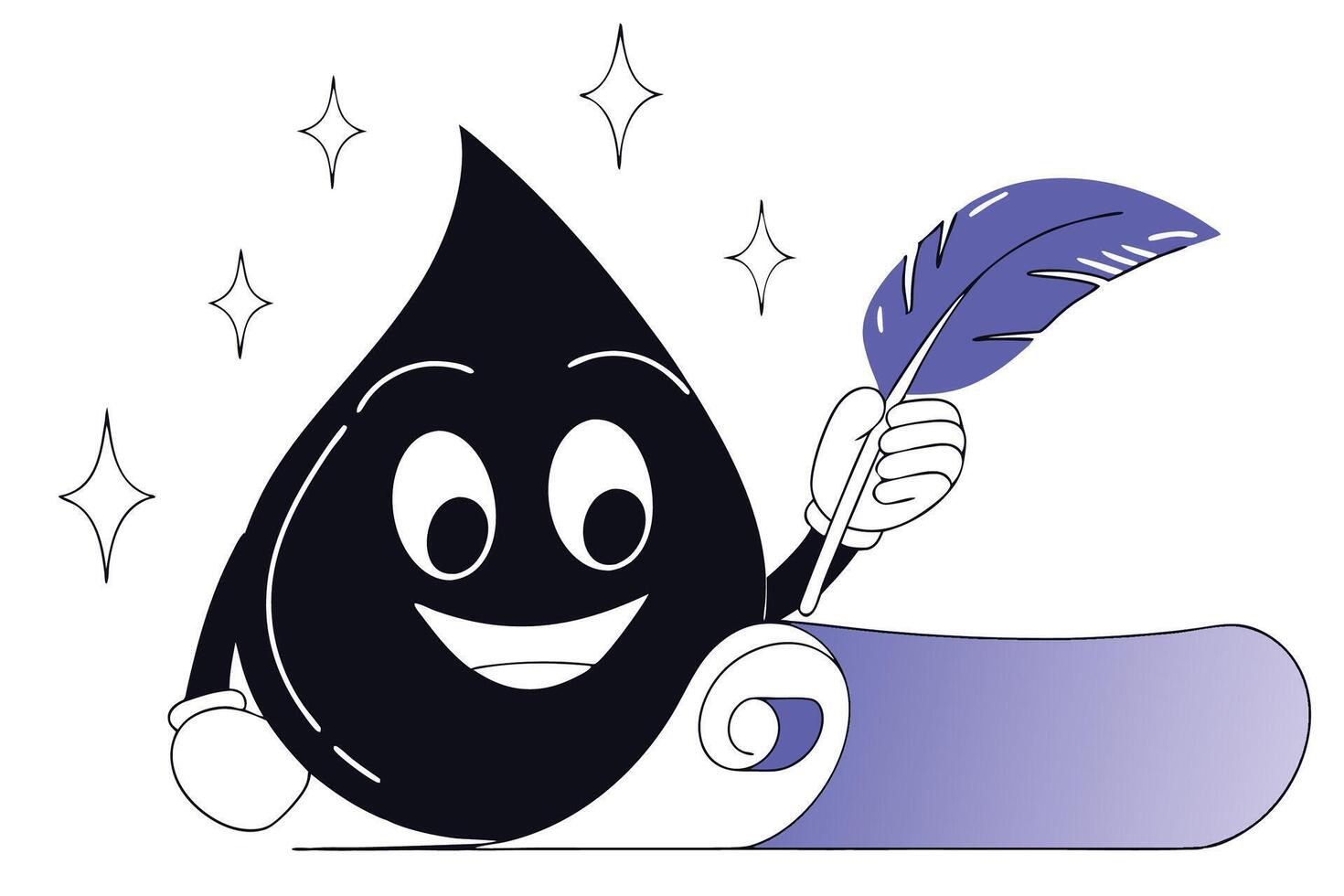 A cartoon character holding a feather and a roll of paper vector