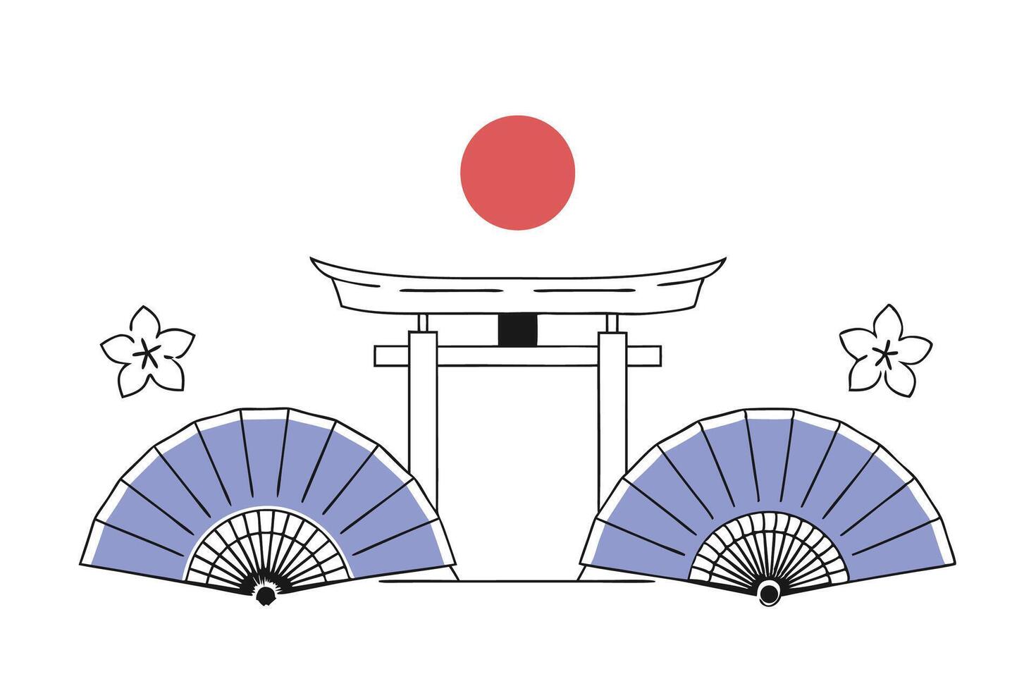 Japanese flag with torii gate and fans vector