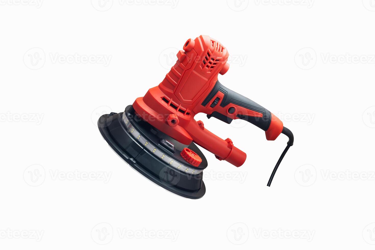 Rotary grinding machine or sanding vacuum machine on white background, tool for sanding ceiling and wall photo