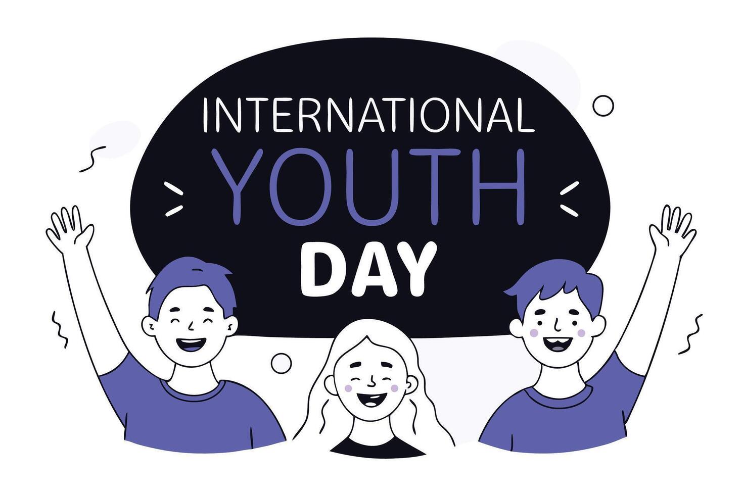 Cheerful group of young cartoon people smiling joyfully together vector