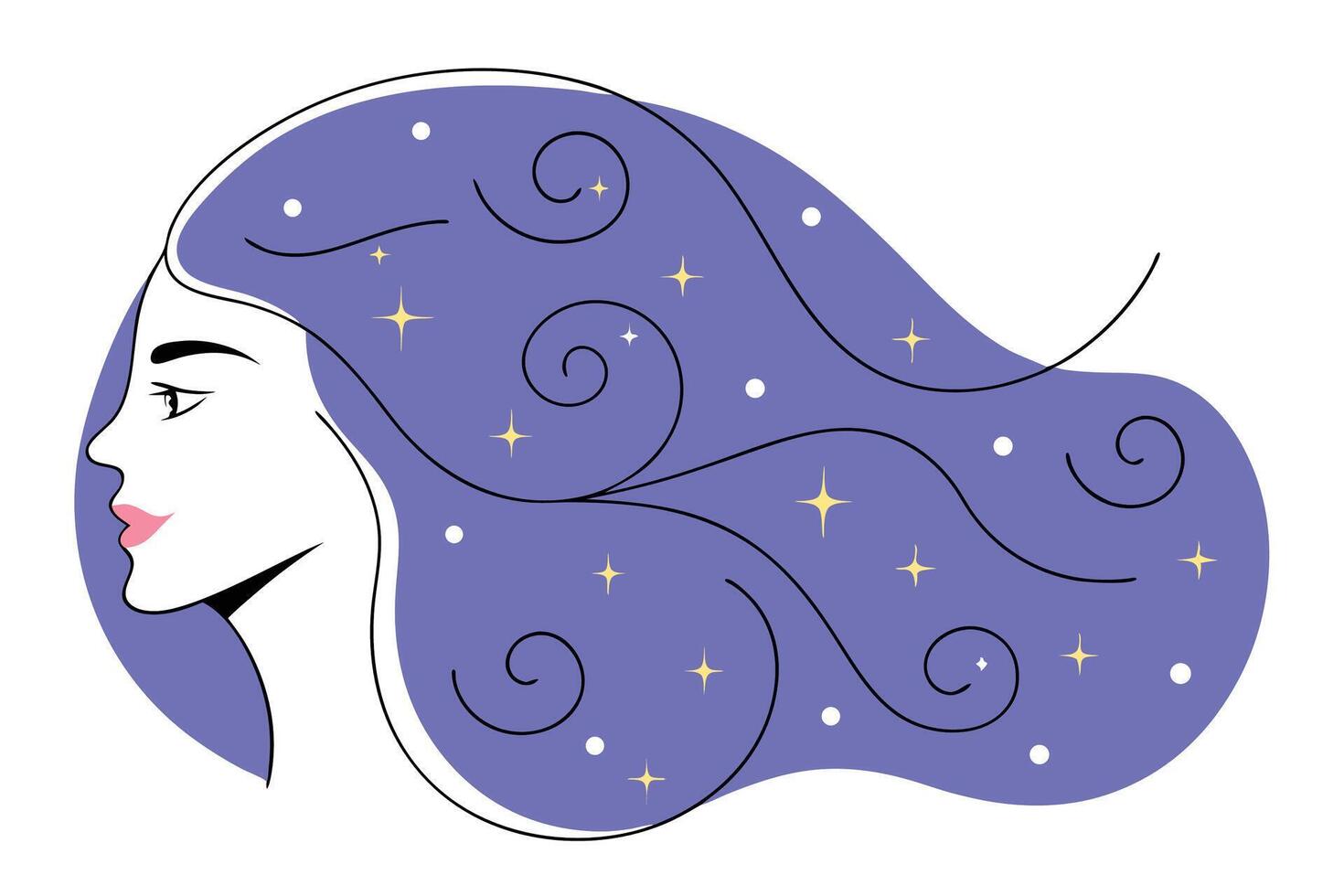 Vibrant purple long curly feminine hair design featuring a detailed rendering of luxurious locks with a smooth and shiny texture vector