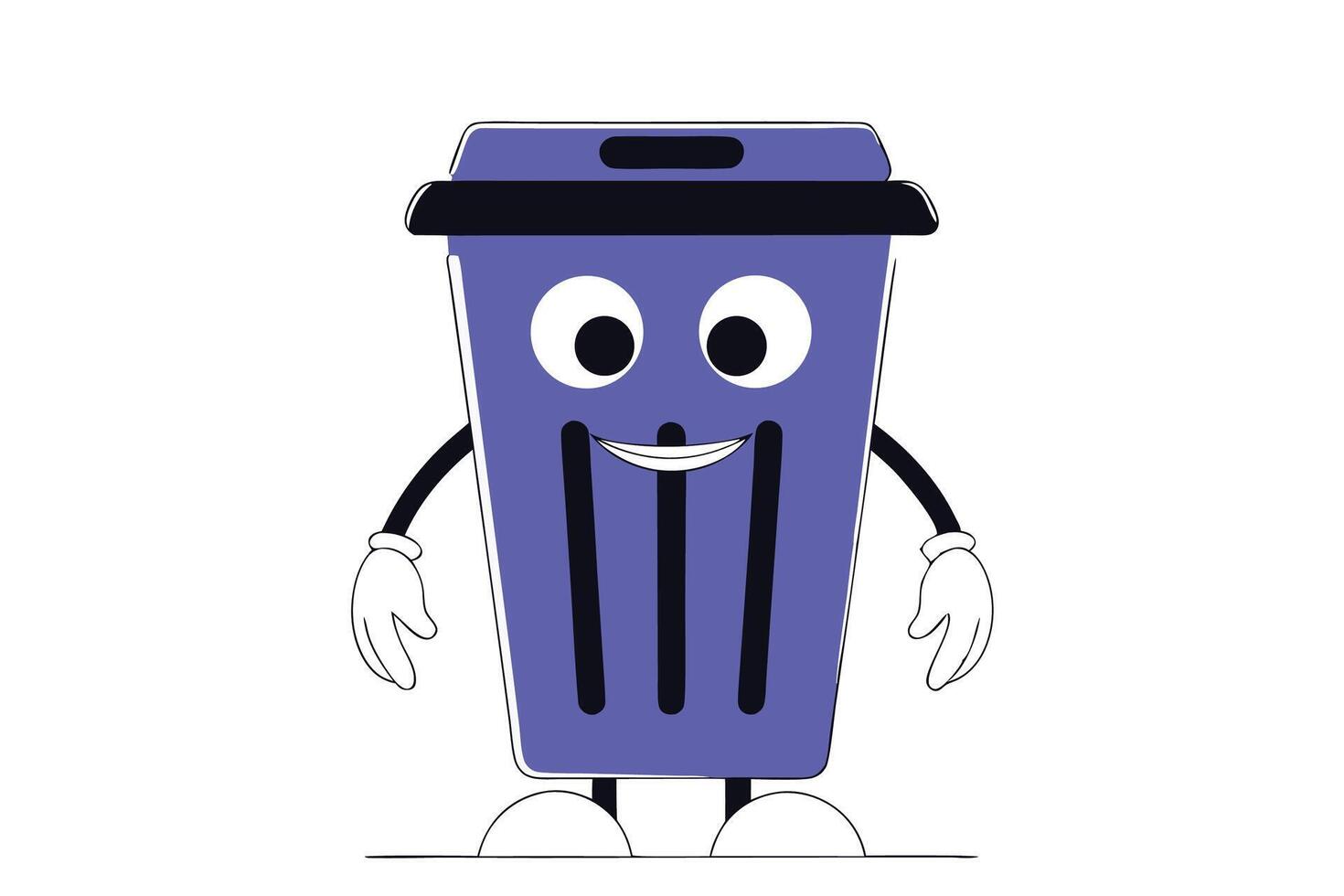 Green Garbage Bin Character with Wings Expressing Joy and Encouraging Recycling Awareness in an Engaging and Friendly Visual Style vector