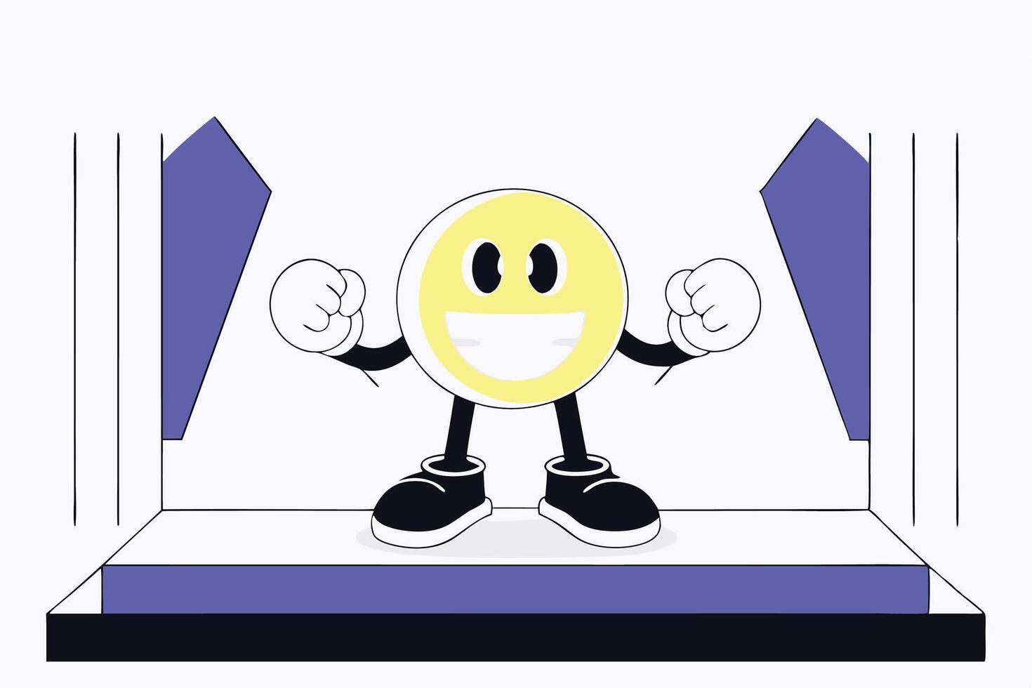 Cute Smiley Cartoon Character With Yellow Round Eyes And Big Smile For Positive Branding vector