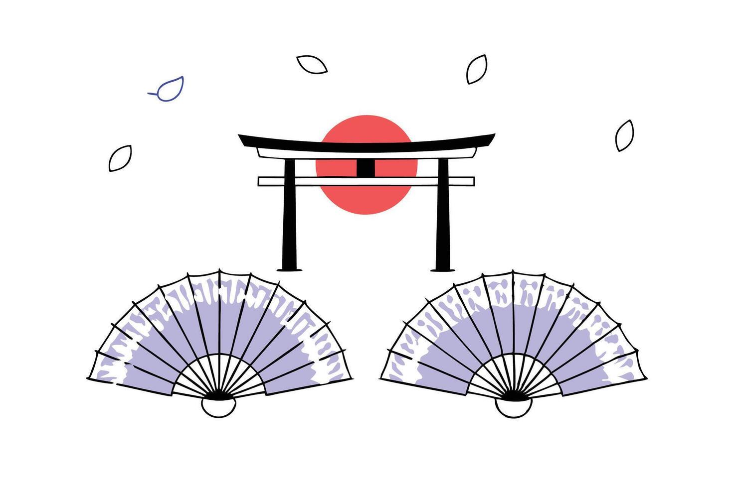 Japanese fan and tori gate vector