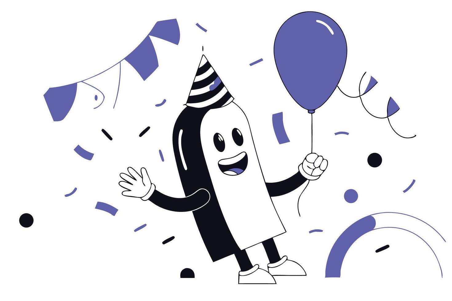 A cartoon character holding a balloon and wearing a party hat vector