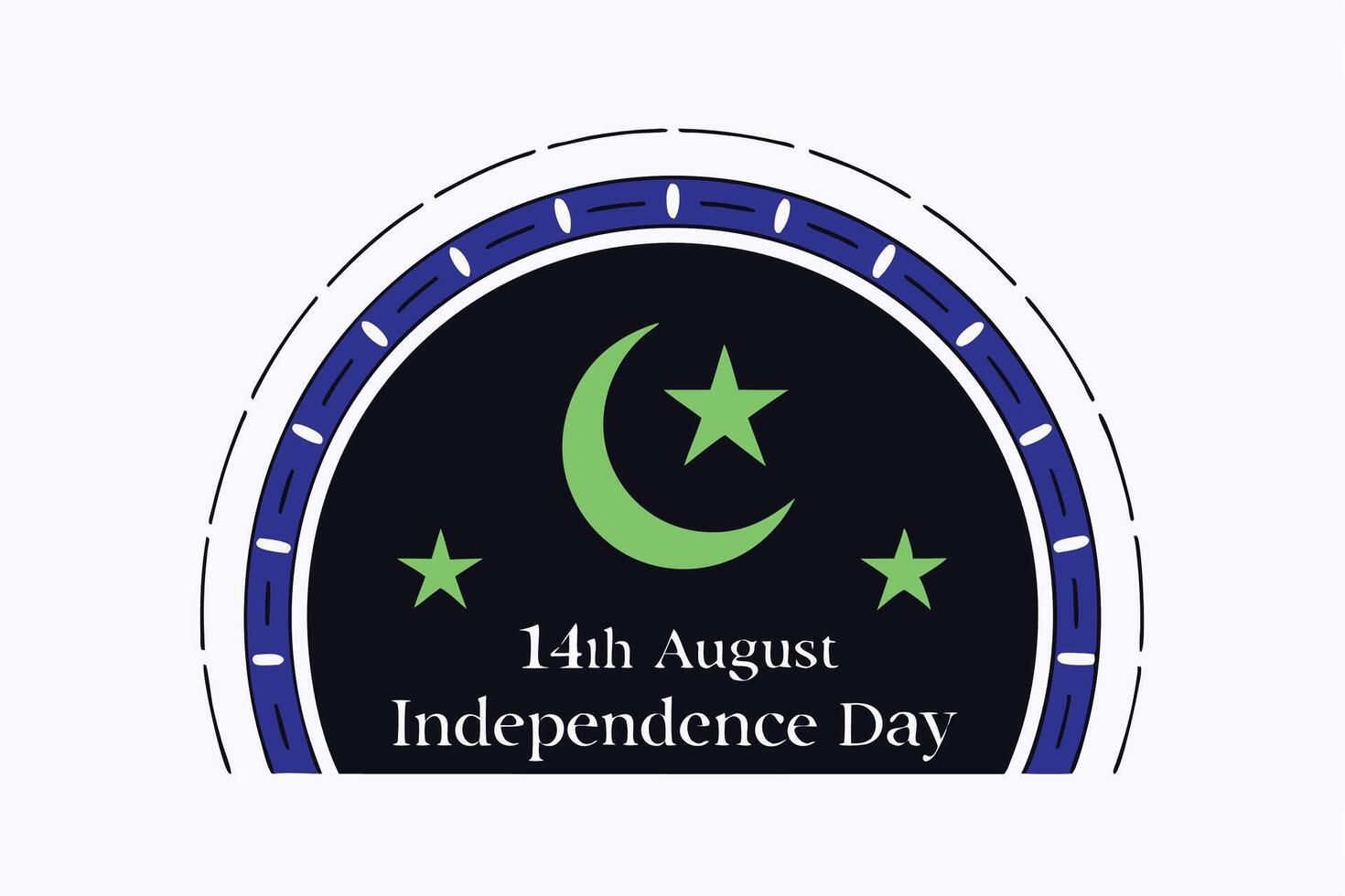 Green crescent moon design celebrating independence day in august vector