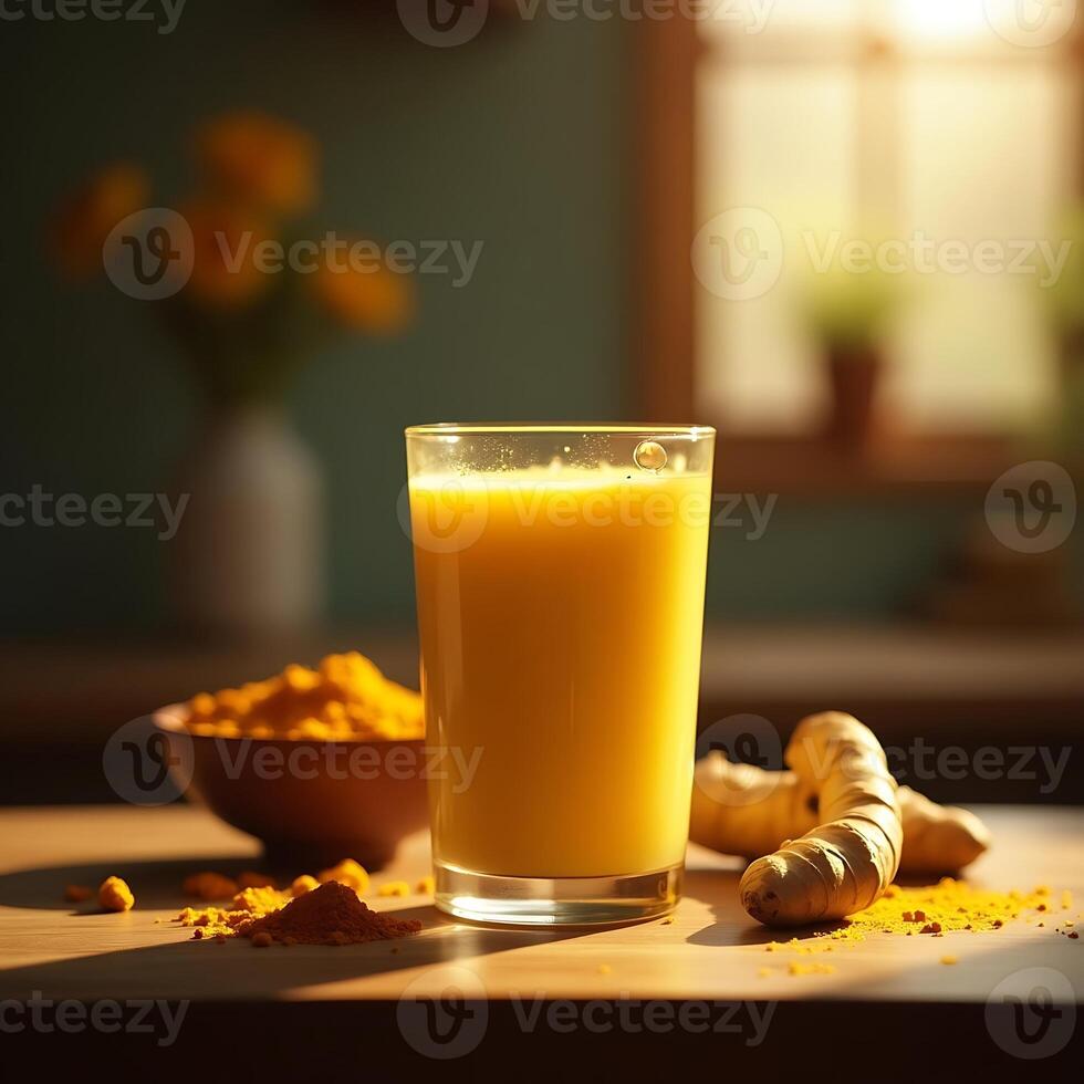 Golden Milk Drink with Turmeric and Ginger Preparation photo