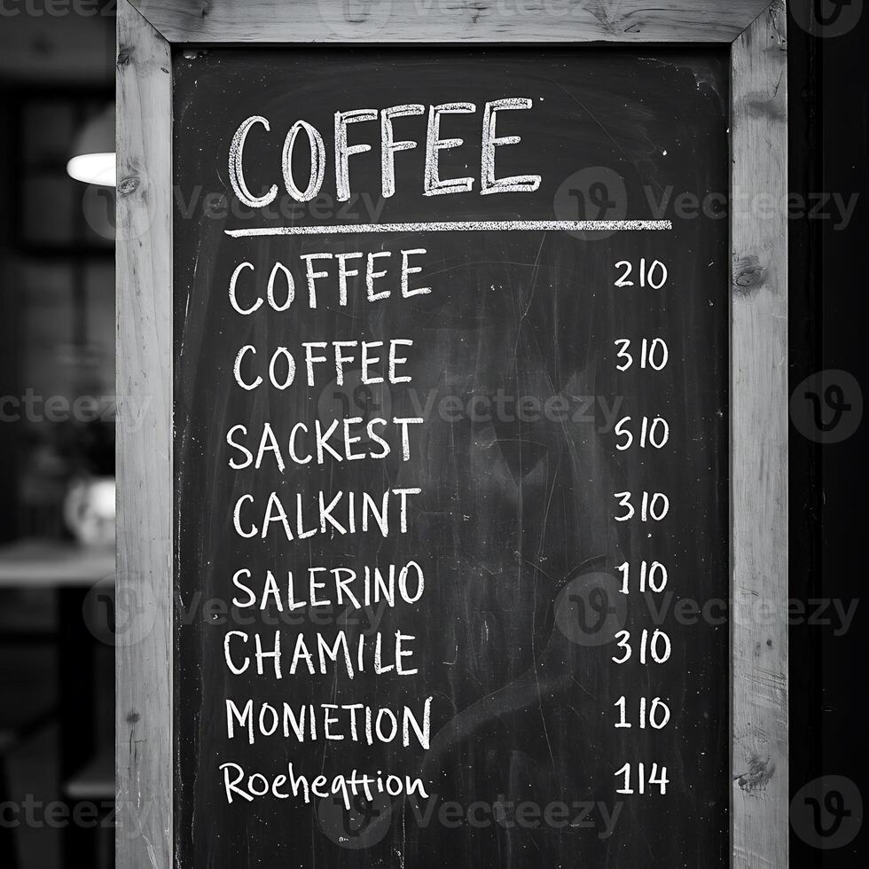 Coffee Menu on Chalkboard with Various Options and Prices photo