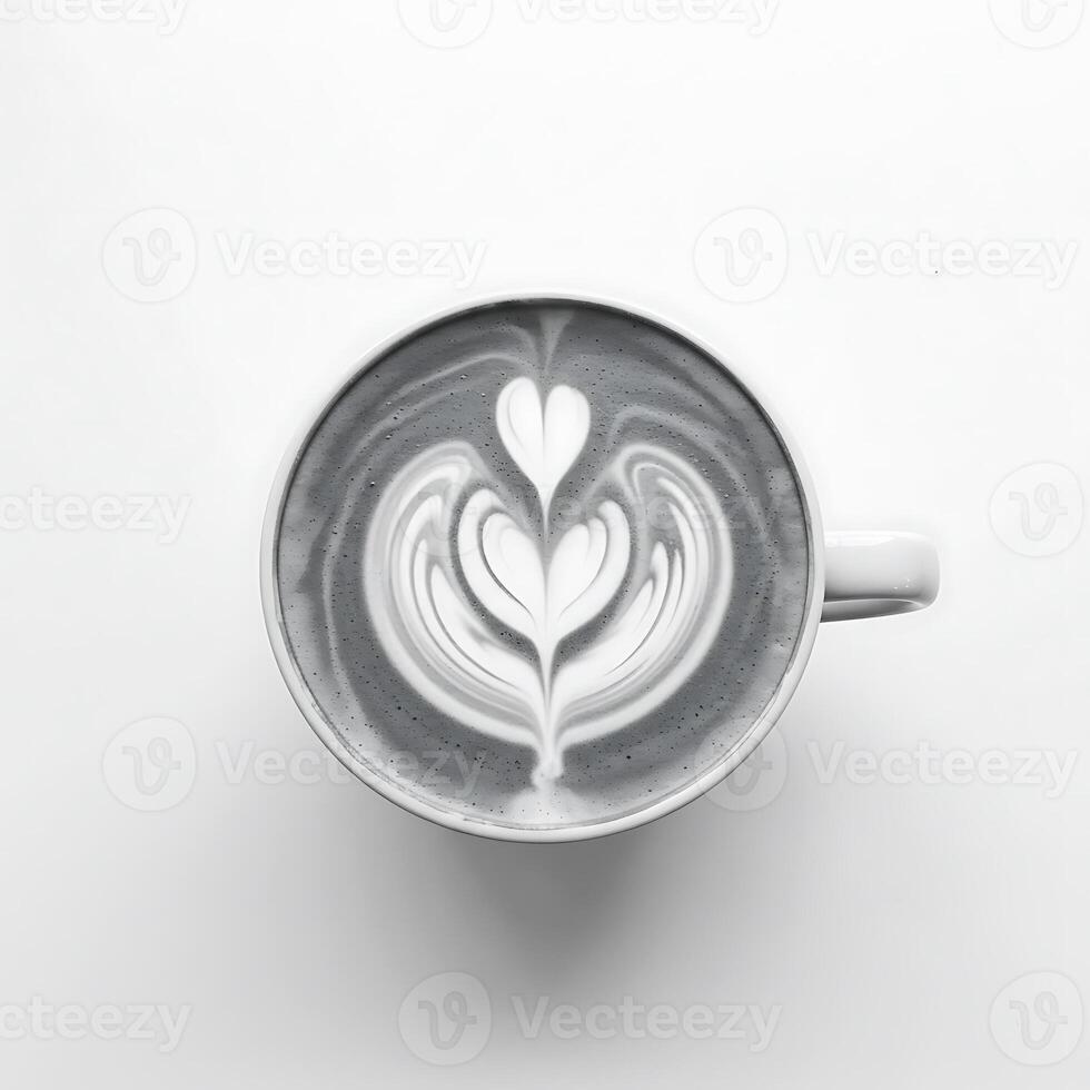 Latte Art in Cup Top View on White Background photo