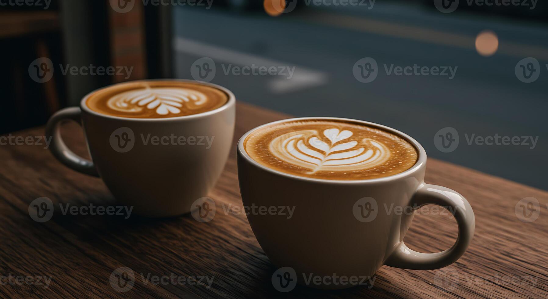 Enjoying Coffee Latte Art in a Cozy Cafe Setting photo
