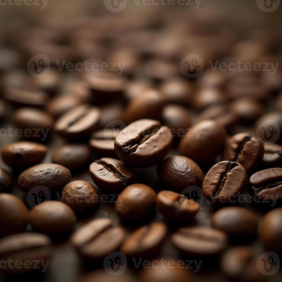 Close-up of Roasted Coffee Beans with Warm Tones and Shallow Depth of Field photo