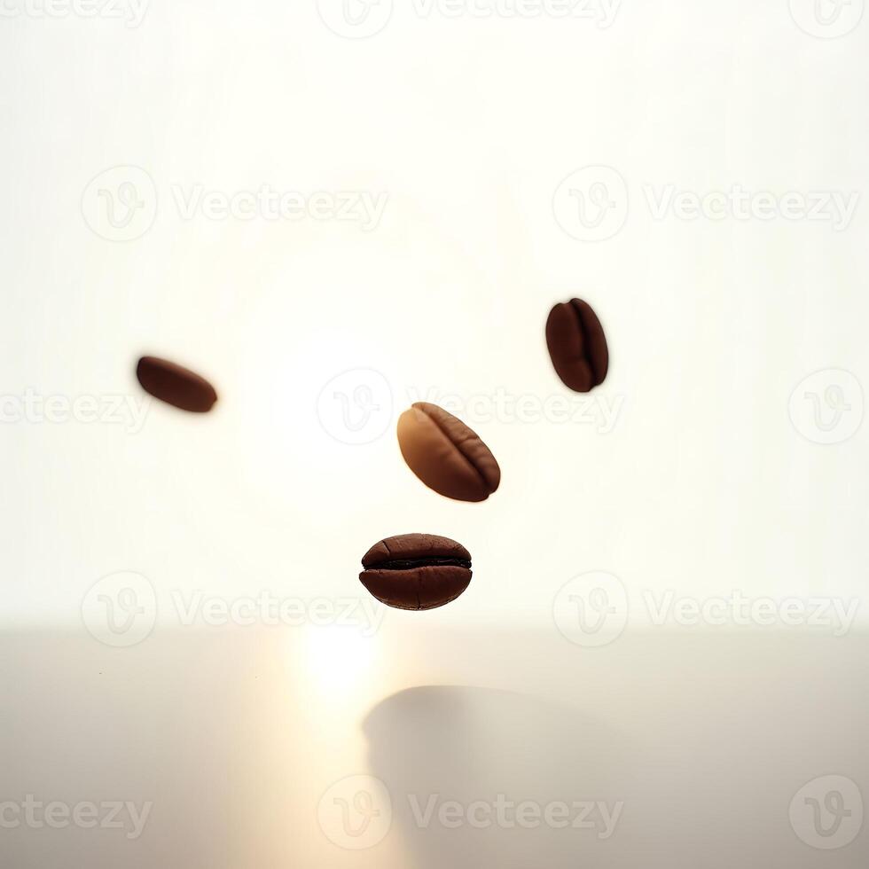 Falling Coffee Beans on Bright Background Close Up photo