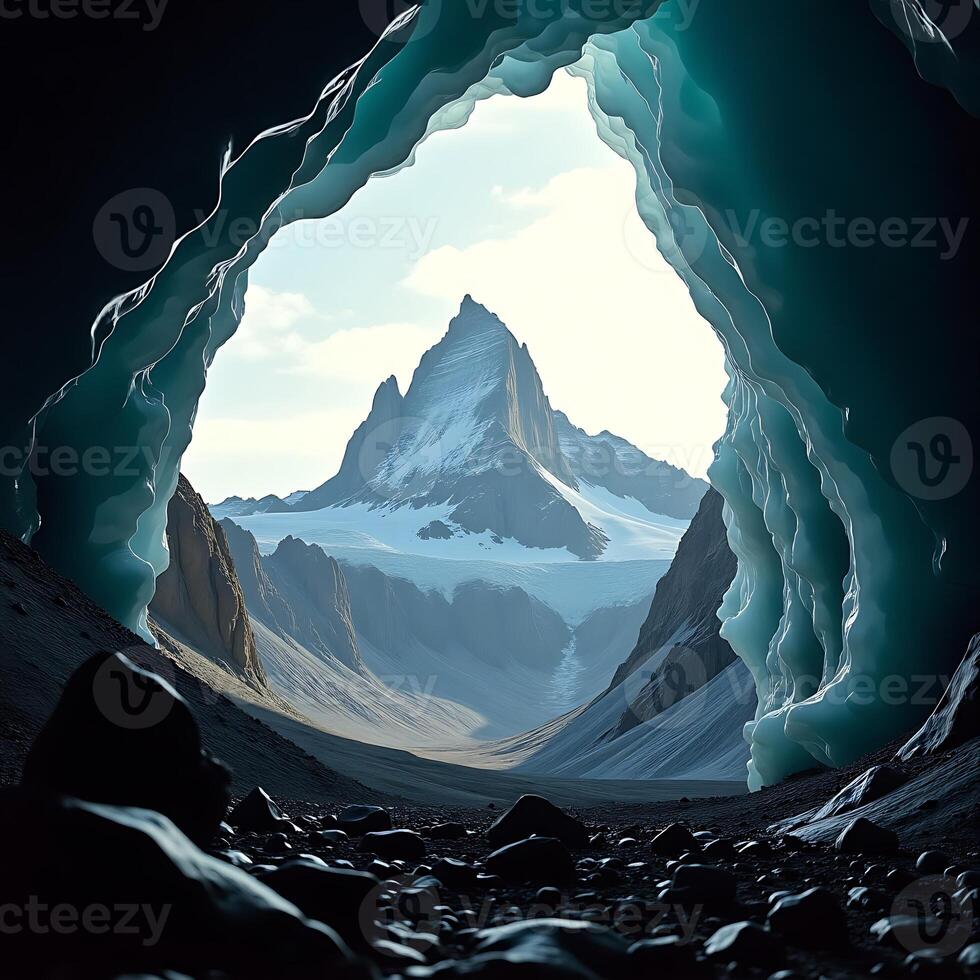 Mountain Peak View From Ice Cave in Dramatic Landscape photo
