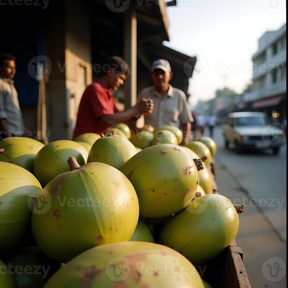Selling Winter Melons at Outdoor Market in Asian Town photo