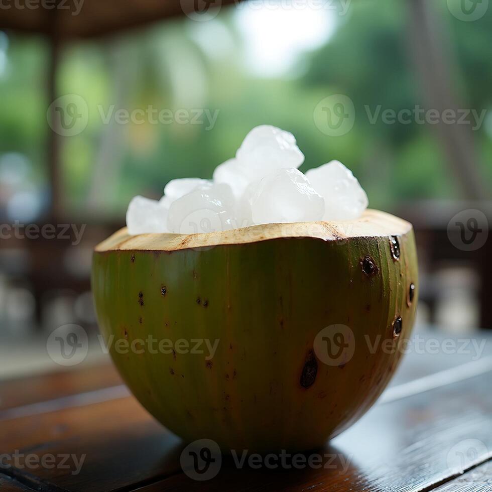 Serving Fresh Palm Seeds in a Natural Coconut Shell photo