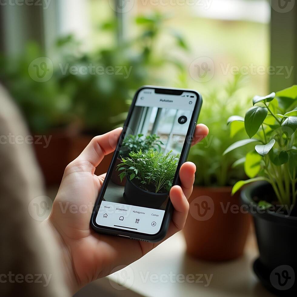Person Taking Photo of Plant with Mobile Phone Indoors