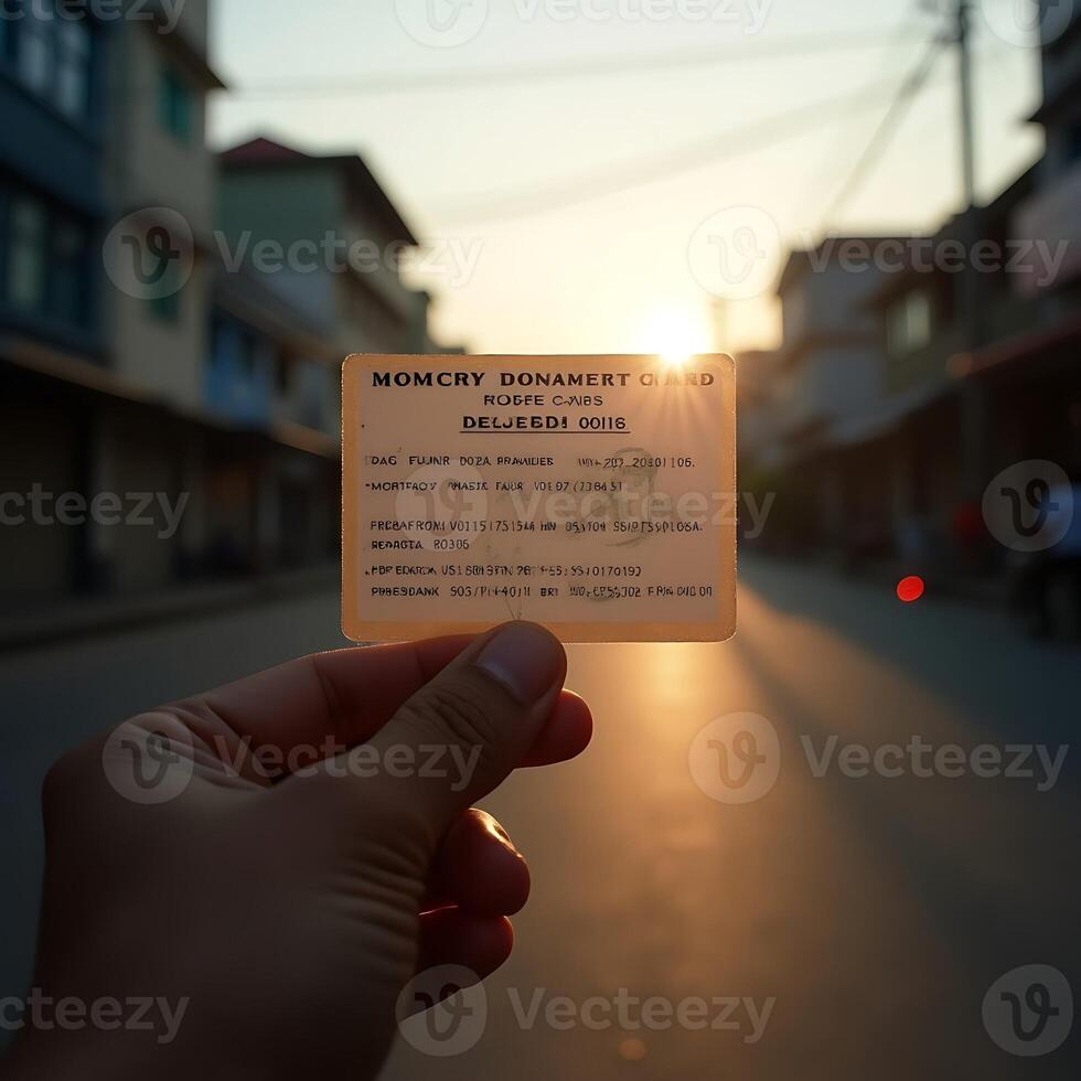Holding an Information Card on a Street During Sunset photo
