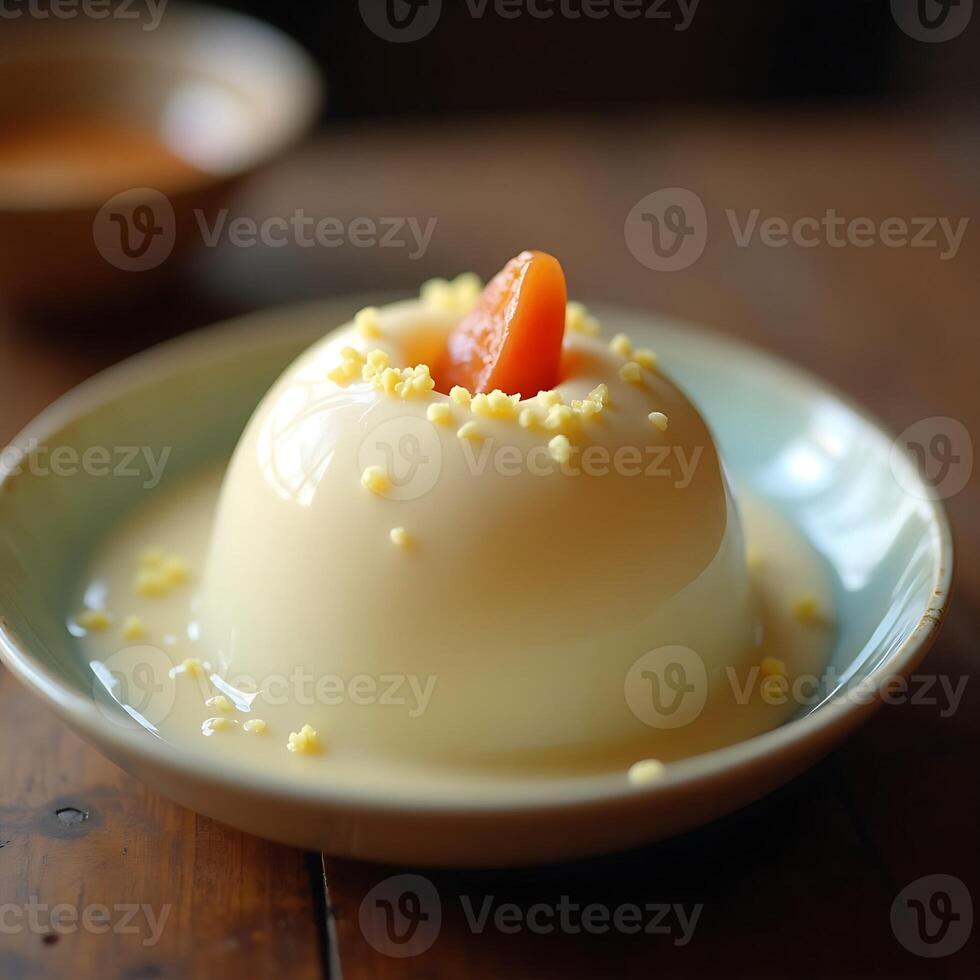 Custard Dessert with Fruit Topping in a Bowl photo