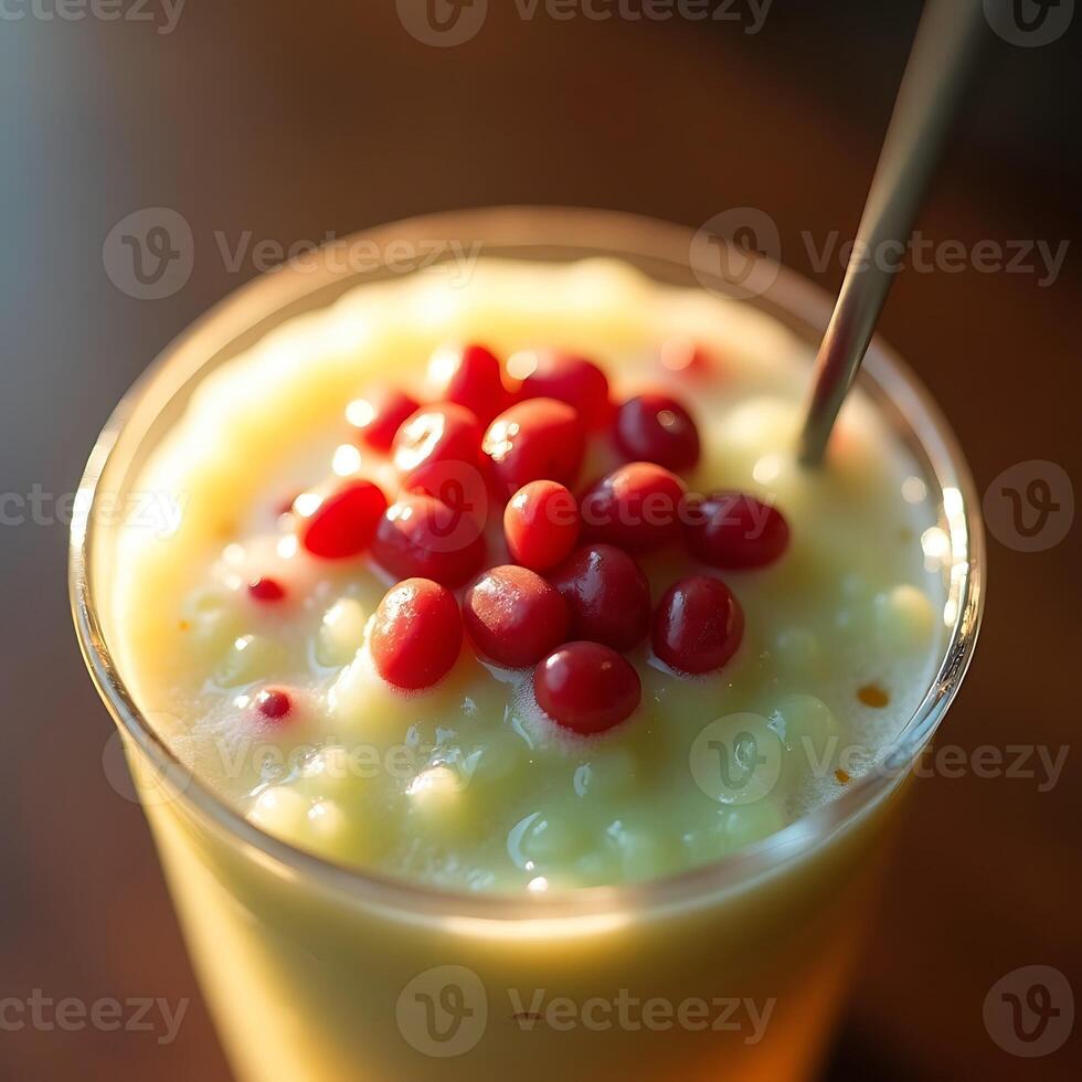 Refreshing Fruit Smoothie with Red Berries in Glass photo