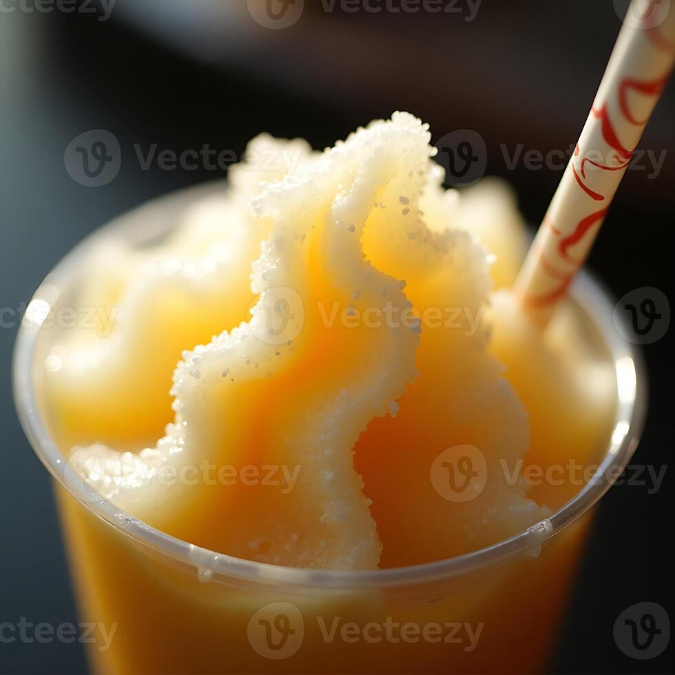 Refreshing Frozen Drink in Plastic Cup with Straw photo