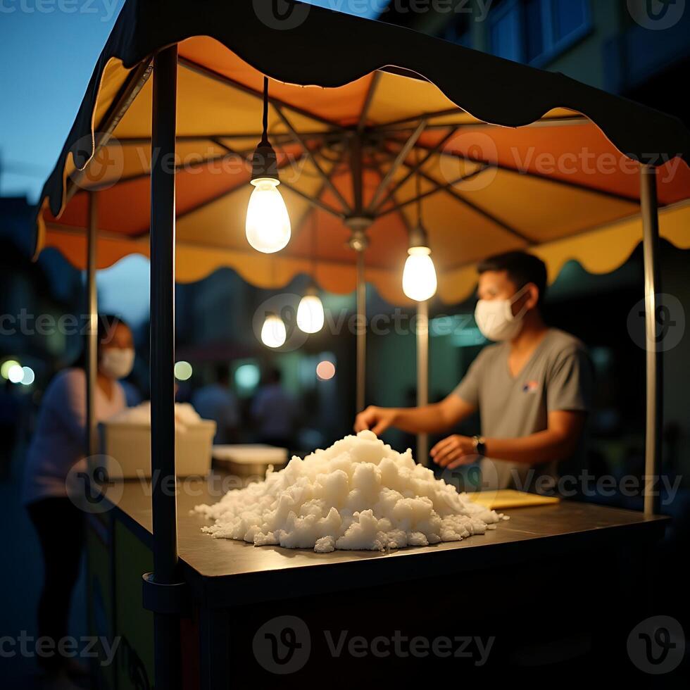 Serving Shaved Ice at Night Market with Protective Masks photo