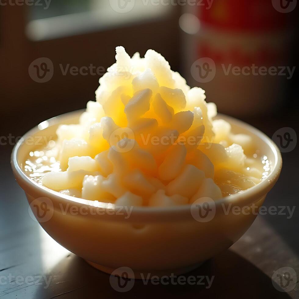 Shaved Ice Dessert in Bowl Sweet Treat Close-up photo