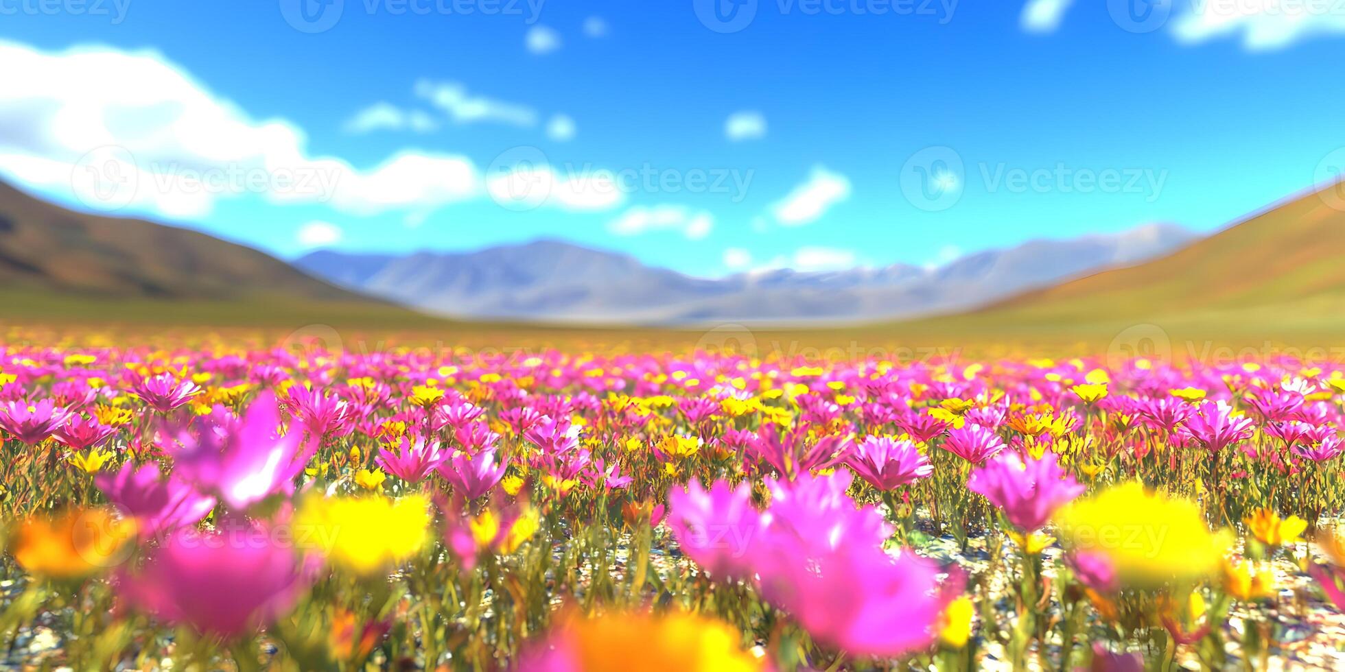 Vibrant Wildflower Meadow in Mountain Landscape photo