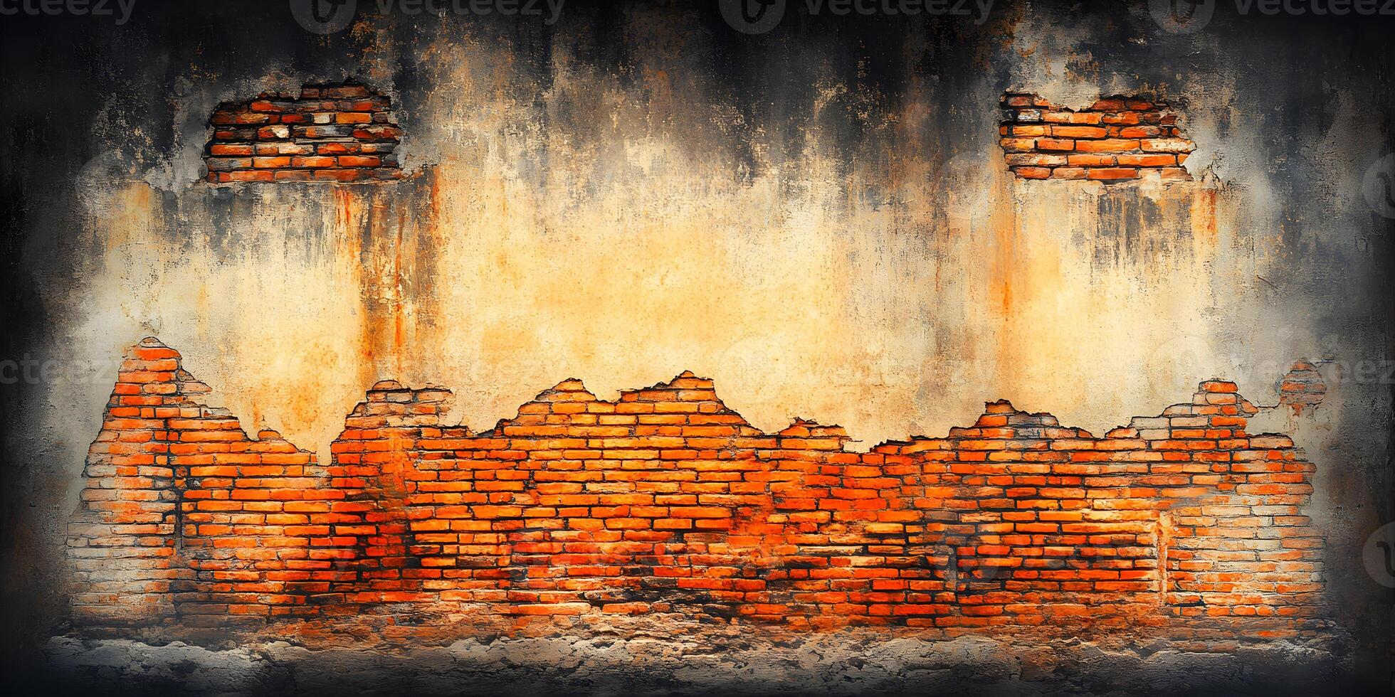 Weathered Brick Wall with Exposed Mortar and Plaster photo