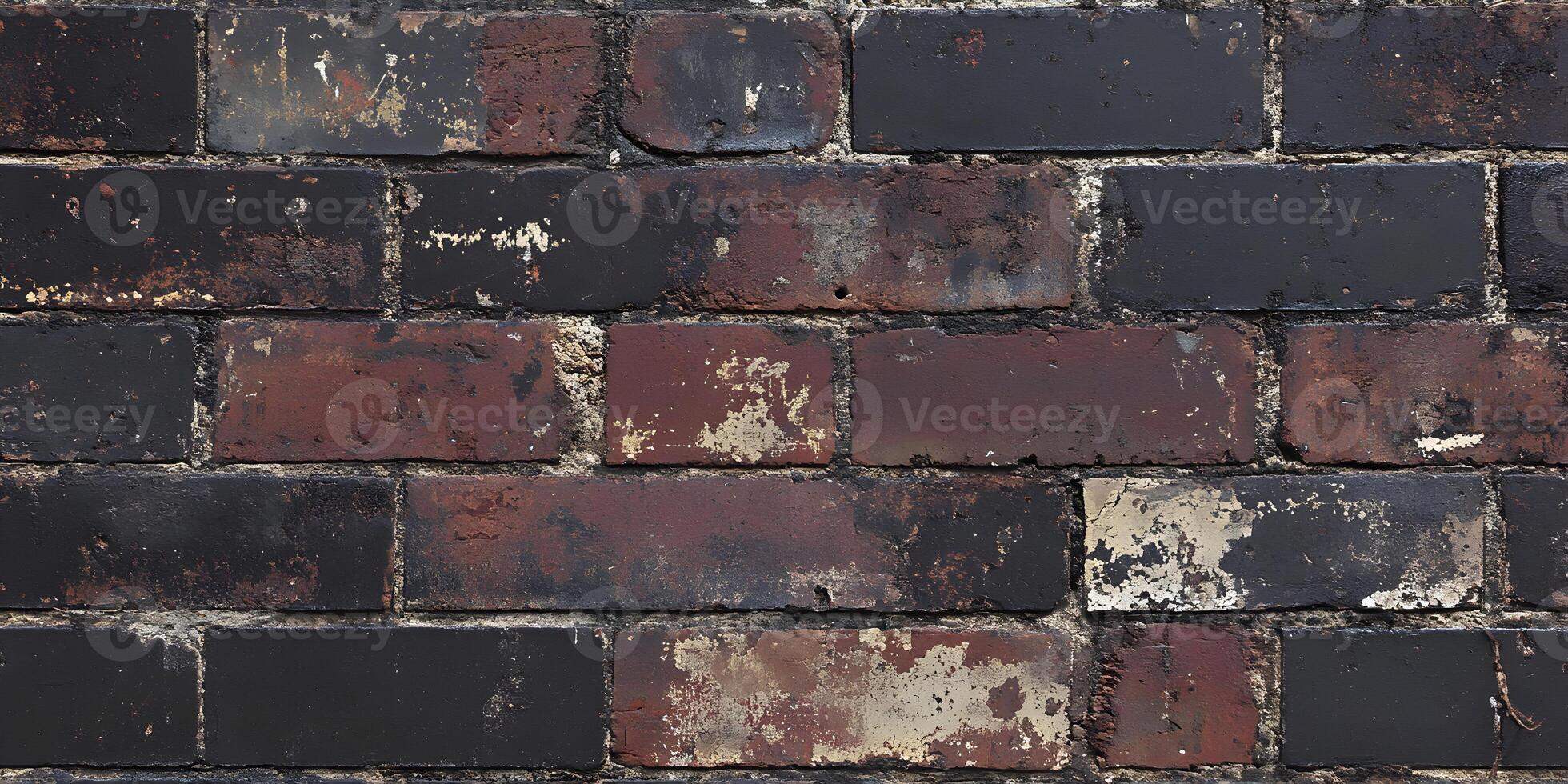 Dark Brick Wall Texture, Grunge Brick Background, Old Brickwork Seamless Pattern photo