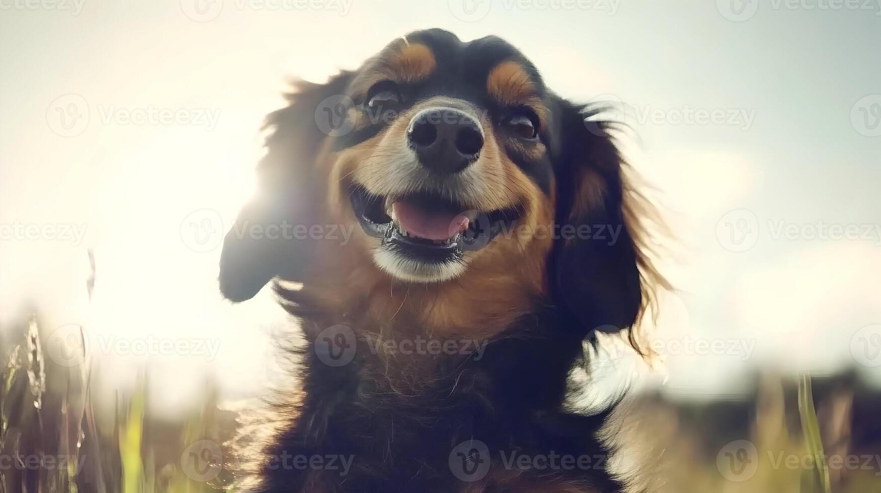 Happy Dog in Sunlight, Long Hair, Outdoors photo