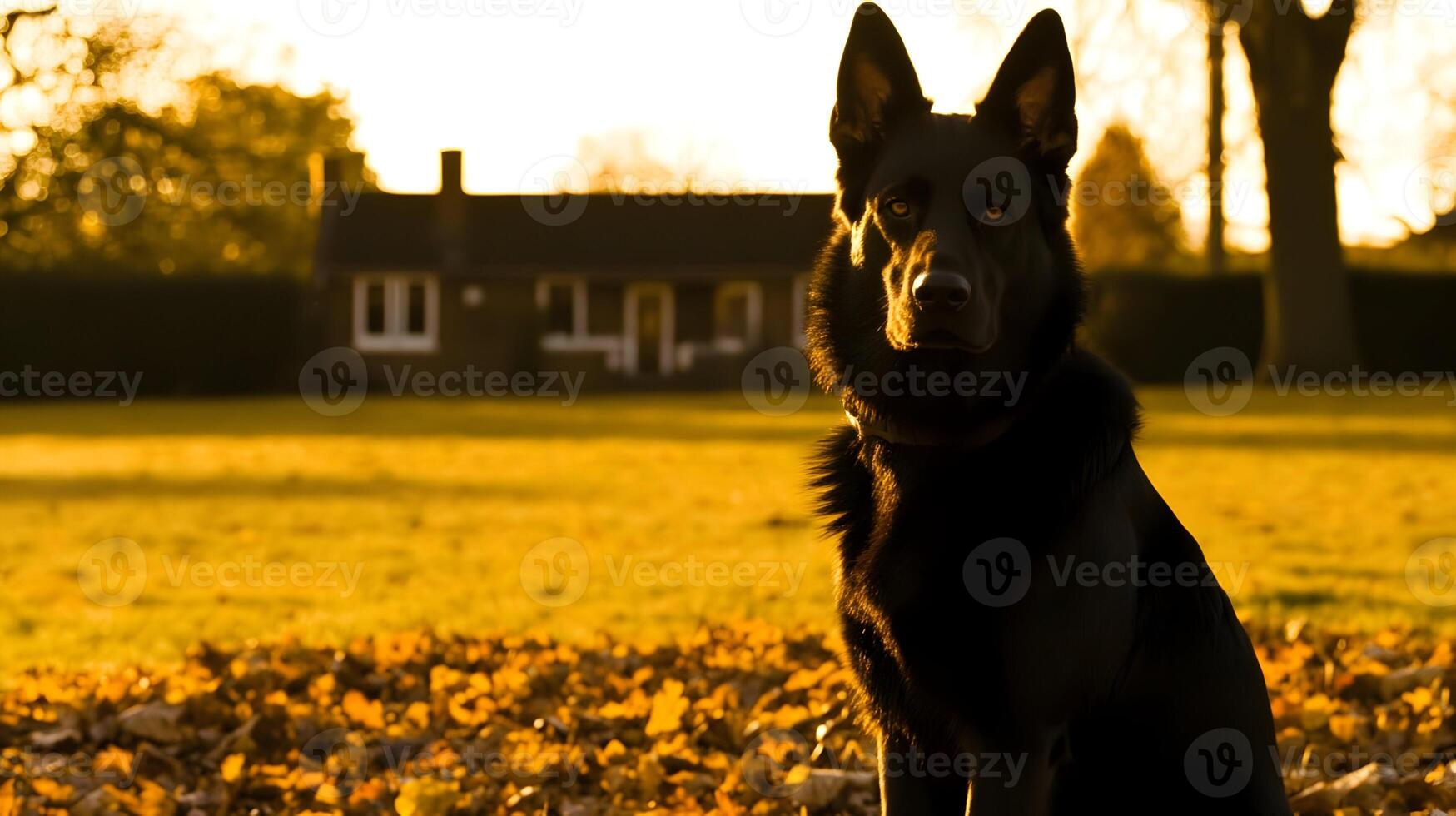Black German Shepherd Dog at Sunset photo
