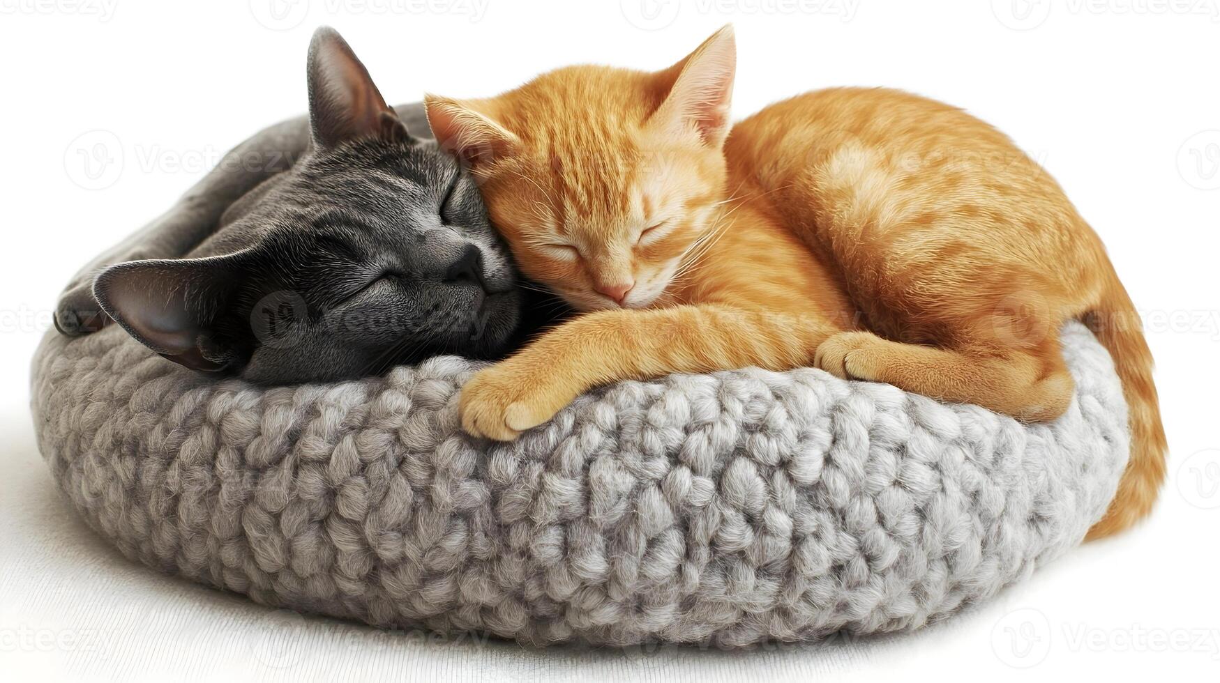 Two Kittens Sleeping Together in Cozy Knit Cat Bed photo
