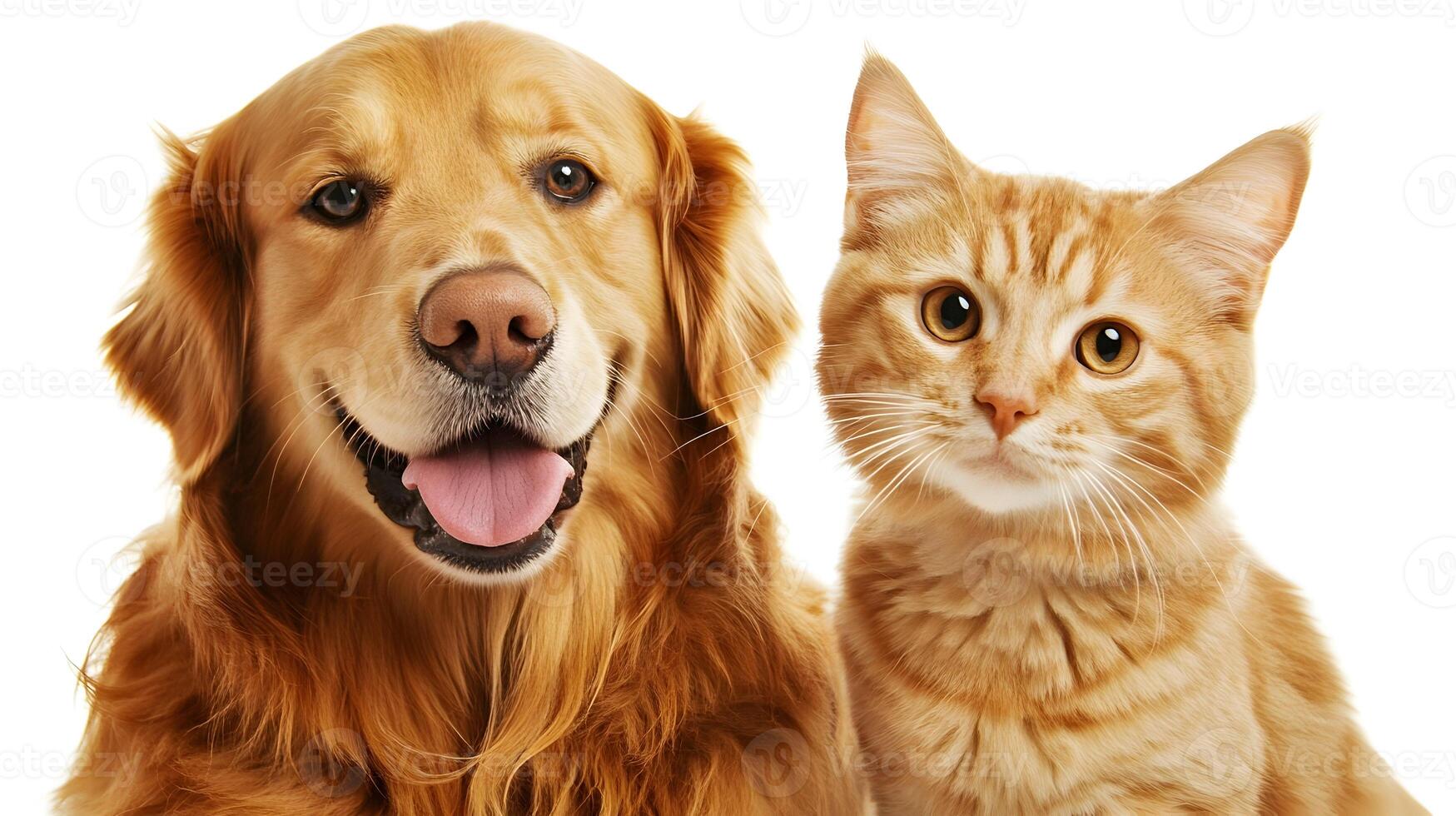 Golden Retriever Dog and Ginger Cat Together photo