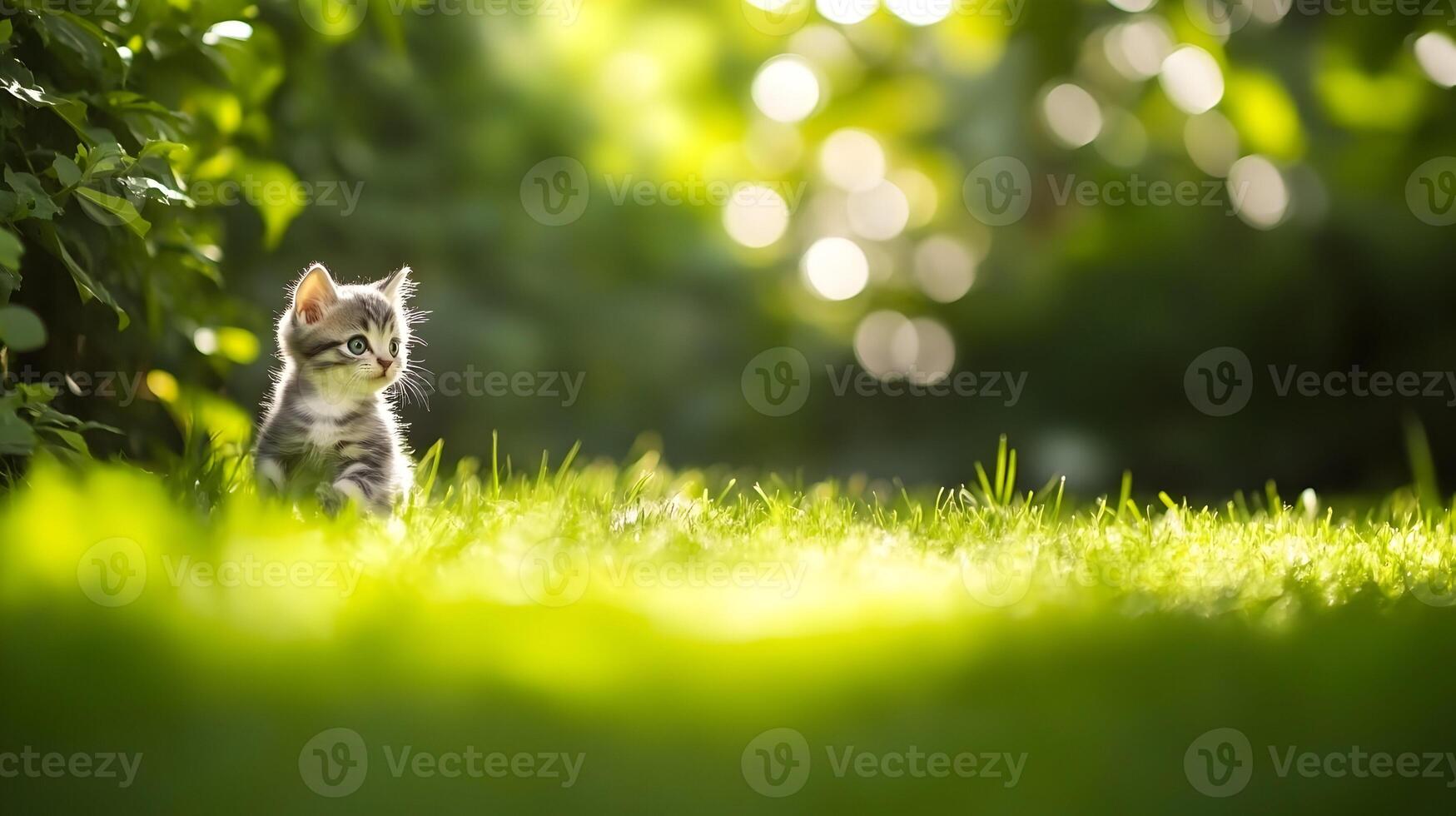 Cute Kitten in Sunny Green Grass photo
