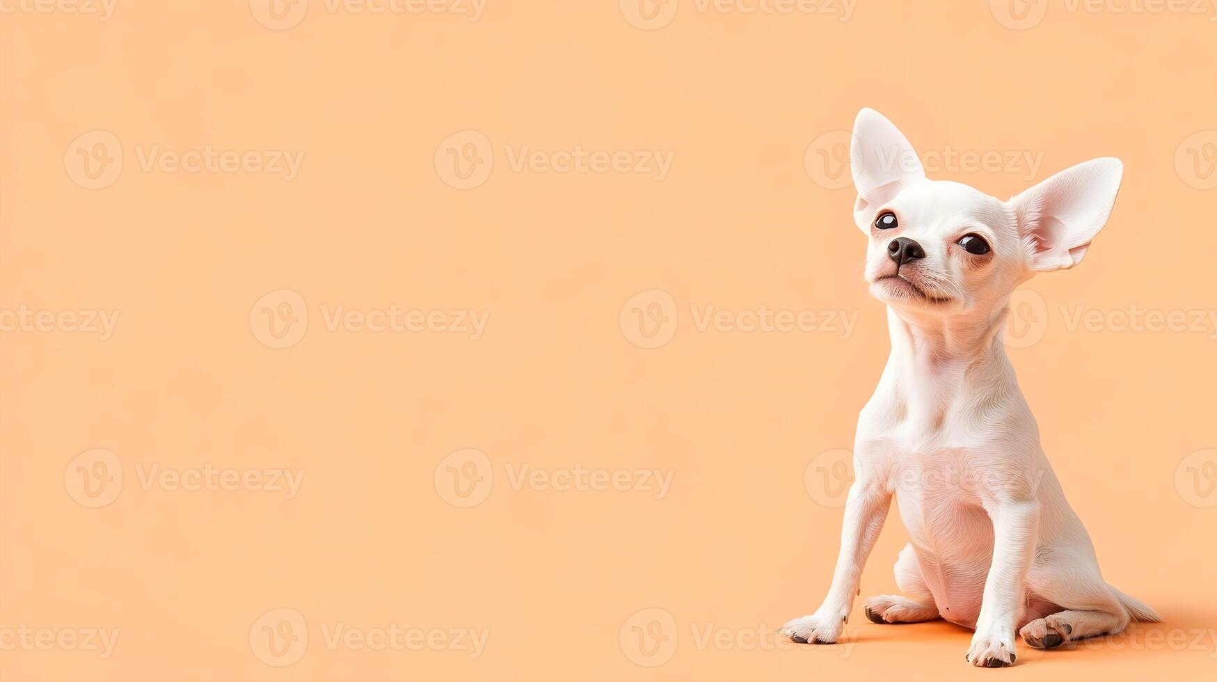 Adorable White Chihuahua Puppy Sitting on Peach Background photo