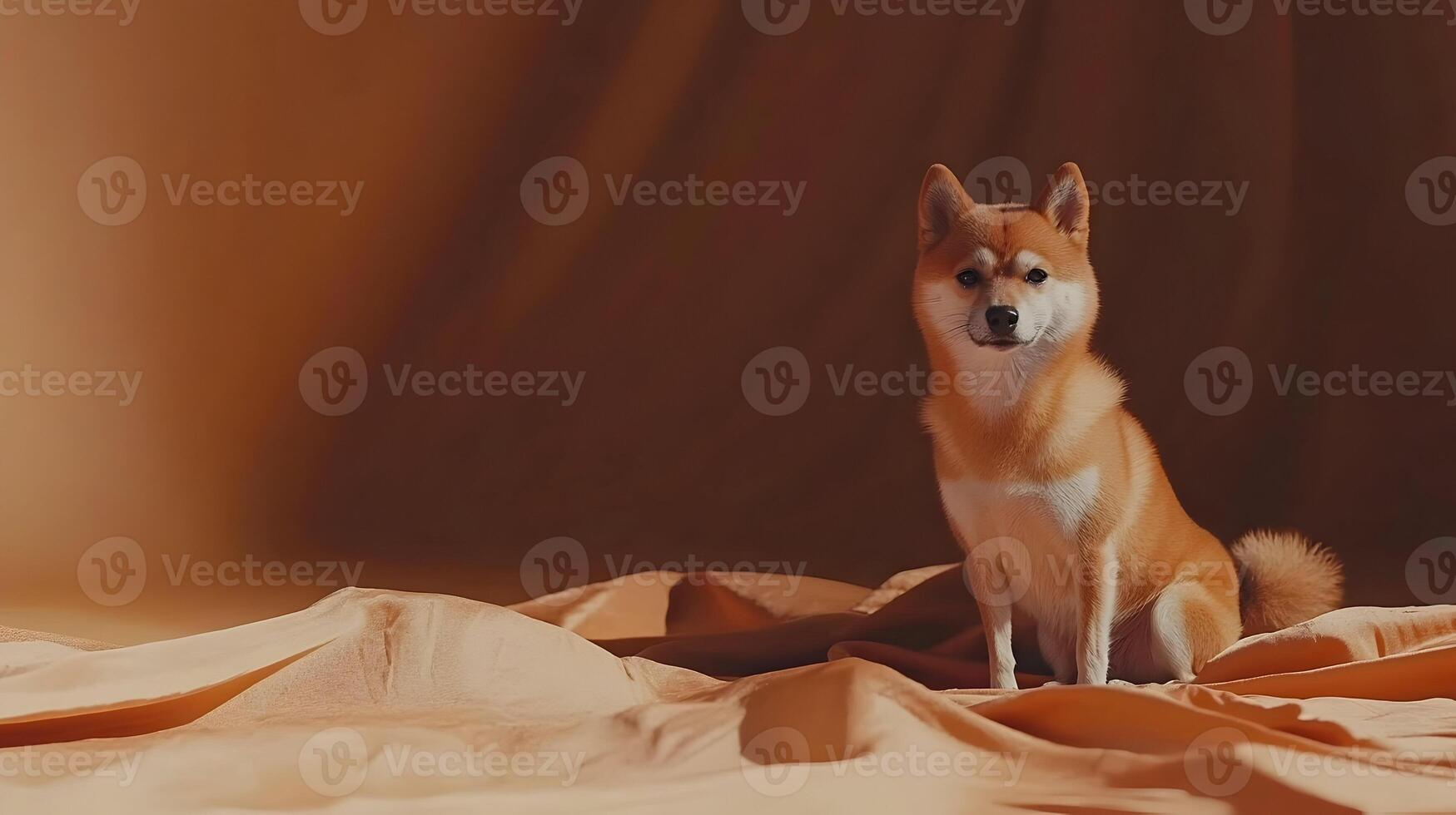 Shiba Inu Dog Sitting on Brown Fabric photo
